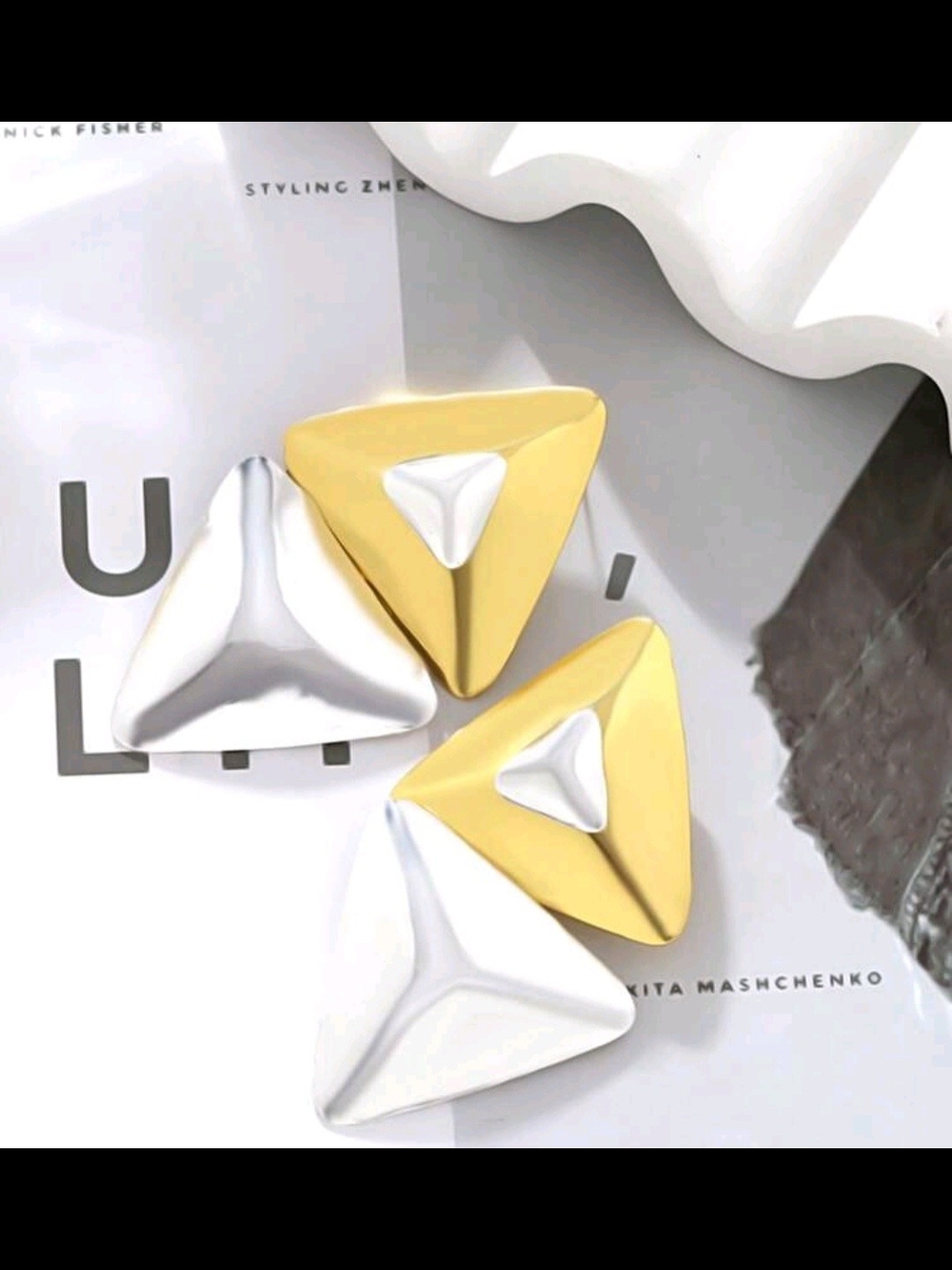 " Lox"- Gold and Silver Pyramid Stud Earrings - Women Jewelry - Picture 4 of 5